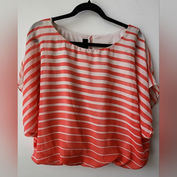 BCX Striped Flowy Blouse Top size S Coral elastic Waist - Picture 1 of 7